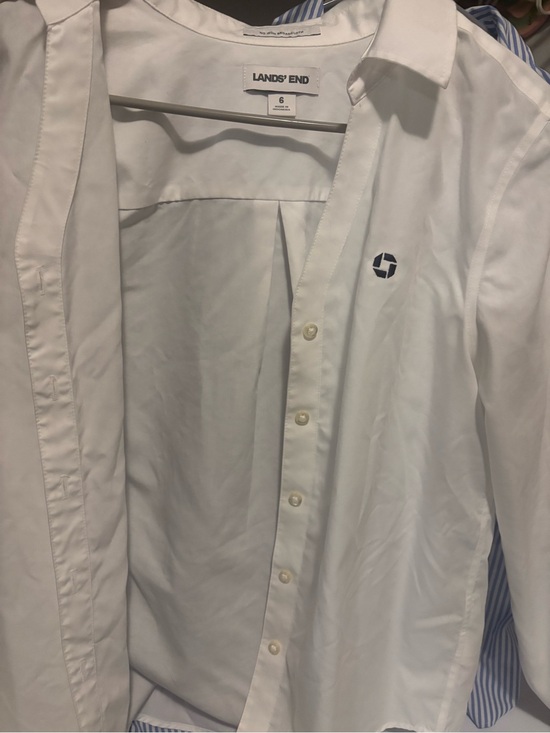 Lands' End Tops - Lands' End Men's White Button-Up Dress Shirt with Navy Logo
